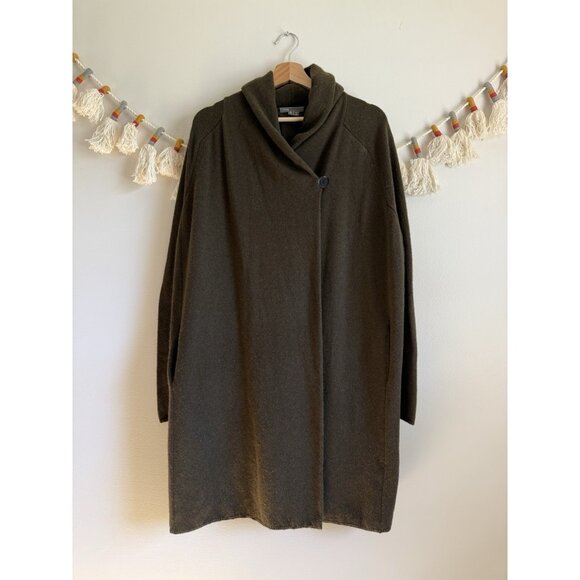 Vince Army Green Yak Wool Shawl Neck Single Button Wrap Cardigan Cozy Outdoor M - Picture 1 of 10